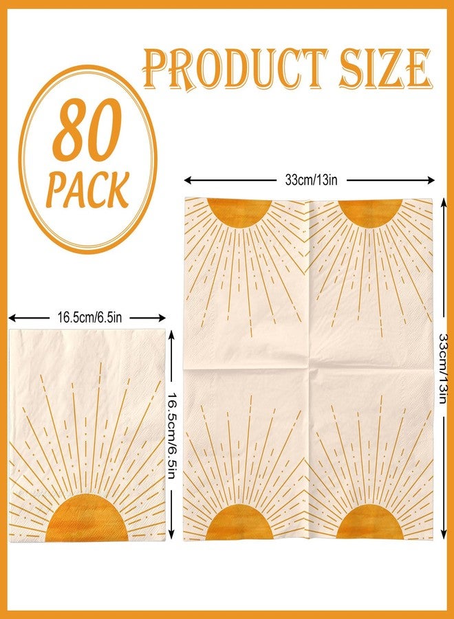 Whaline 80Pcs Boho Sun Birthday Party Paper Napkins Sunrise Sunshine Abstract Disposable Luncheon Napkins Baby Shower Party Decorative Napkin for Boho Sun Birthday Baby Shower Party Supply - Image 2